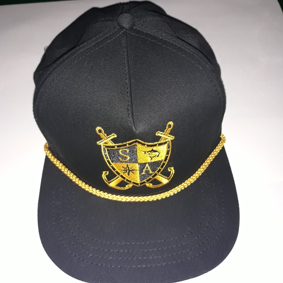 SA Company flat bill black gold snap back hat fish shield anchor hunting - Picture 4 of 16